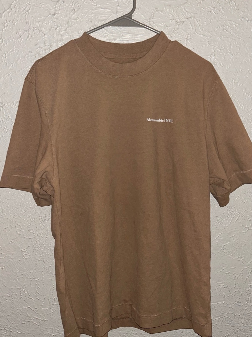 Abercrombie & Fitch Men's Tan Crewneck Tee with Small White Logo